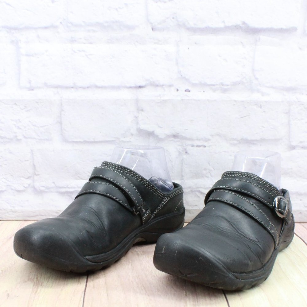 Keen Presidio II Black Leather Comfort  Slip on Clogs Mules Size 7 - Picture 2 of 9